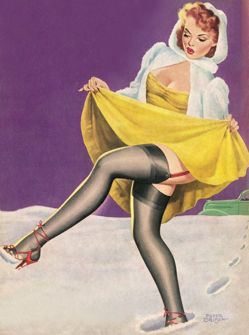 Pin Up - Redhead Girl Walking in Snow - Driben - 1951