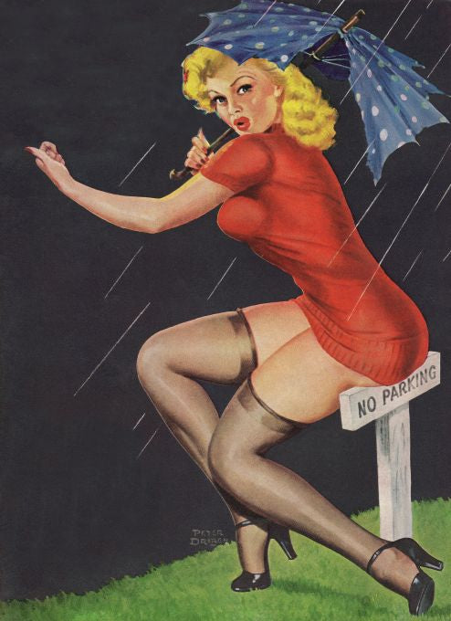 Pin Up - Blonde Girl Hitchhiking in Rain - Driben - 1952