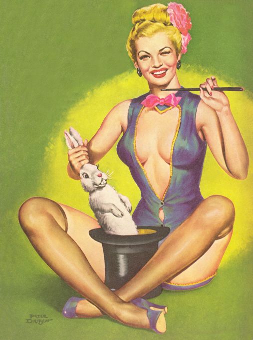 Pin Up - Blonde Magician Girl With Rabbit - Driben - 1952