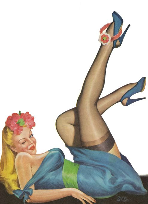Pin Up - Blonde Girl Laying in Blue Dress - Driben - 1953