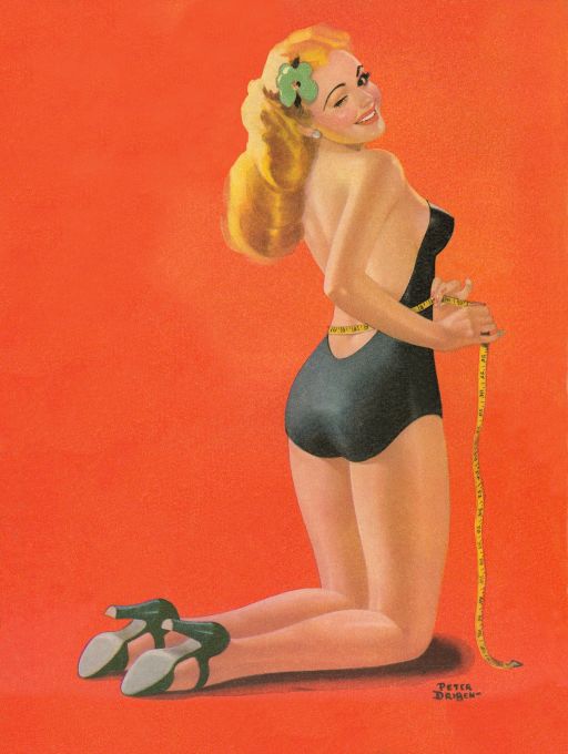Pin Up - Girl with Golden Hair Measuring Her Waist - Driben - 1954