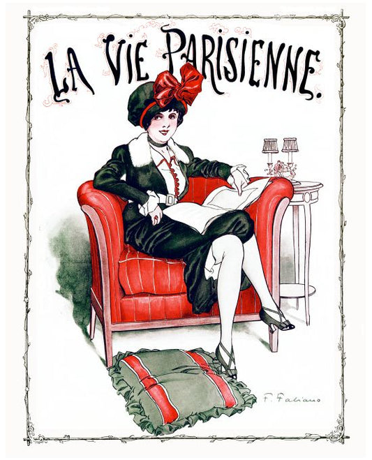 Pin Up - Girl Sits & Reads - Fabiano - 1913