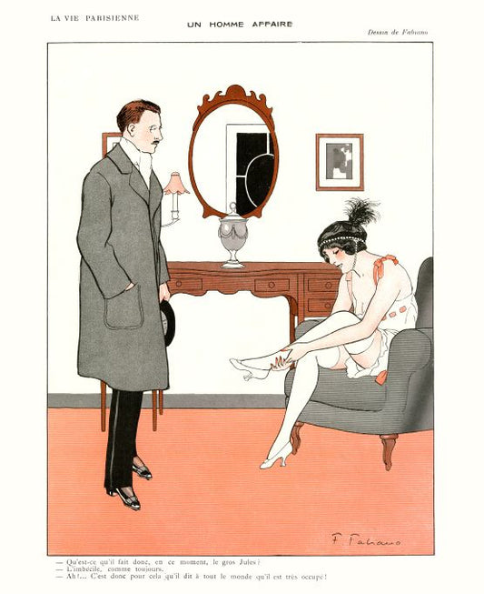 Pin Up - Girl Sits & Man - Fabiano - 1913