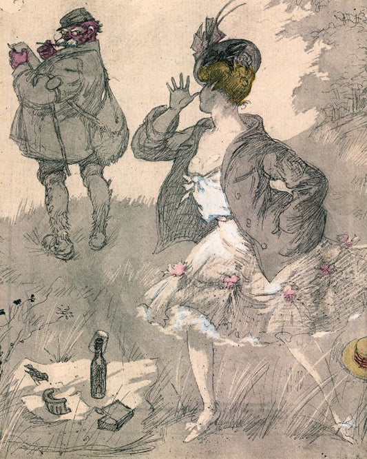 Girl Taunting Man at Picnic - 1906