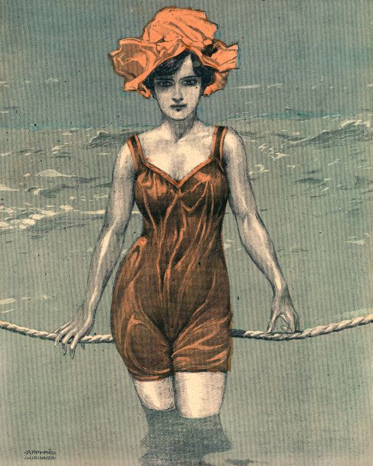 Girl In Red Wading By Rope - Kirchner