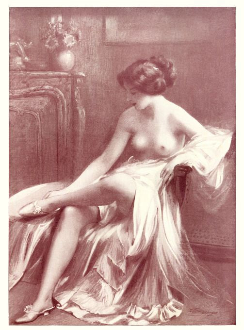 Pin Up - Brunette Girl Topless with Flowing Skirt - Fiorillo - 1911