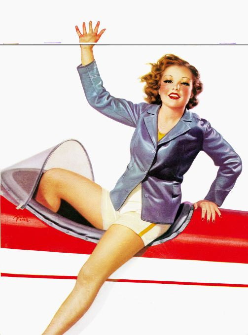 Pin Up - Redhead Girl in Jacket On Plane - Fisher - 1938