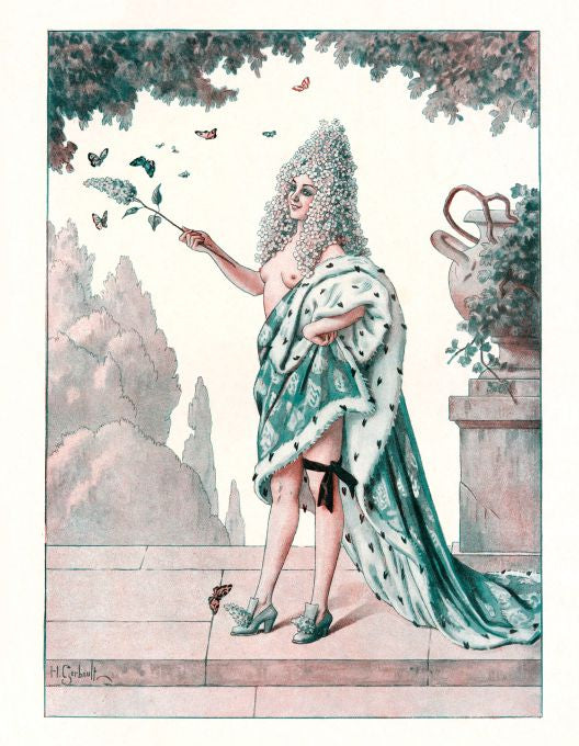 Pin Up - Girl w/ Flower Wig & Royal Robes - Gerbault - 1924