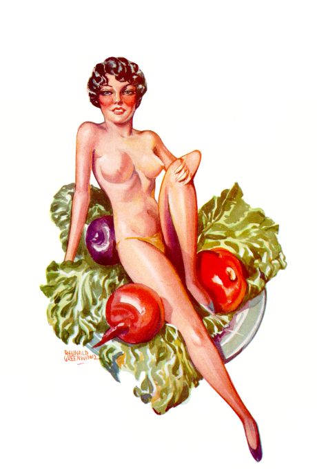 Pin Up - Topless Brunette Girl On Salad - Greenwood - 1935