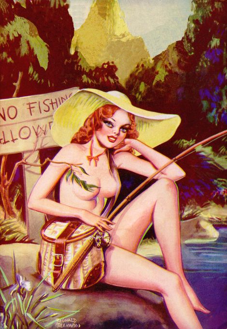 Pin Up - Nude Redhead Girl Fishing - Greenwood - 1934
