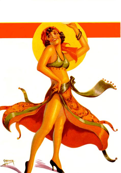 Pin Up - Brunette Girl Dances & Twirls Skirt - Greiner - 1930