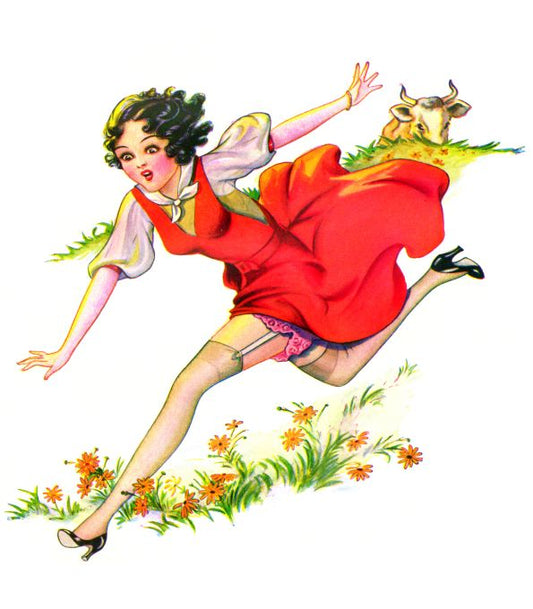 Pin Up - Brunette Girl Runs From Bull - Johnson - 1933