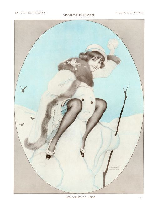 Pin Up - Girl Rides Snowman - Kirchner - 1913