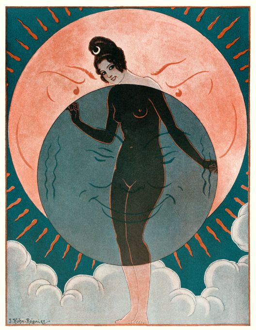 Pin Up - Nude Girl Behind Moon - Kugn - 1900