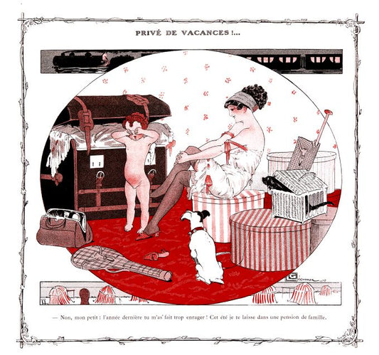 Pin Up - Brunette Girl in Lingerie w/ Child - Leonnec - 1910