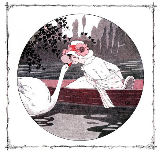 Pin Up - Girl in Boat Feeds Goose - Leonnec - 1910