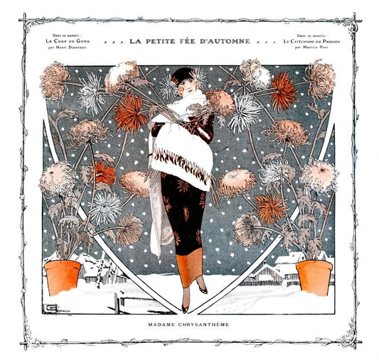 Pin Up - Chrysanthemum Girl Walks in Snow - Leonnec - 1912