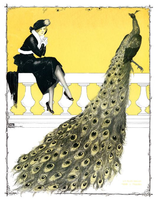 Pin Up - Blonde Girl & Peacock - Leonnec - 1913