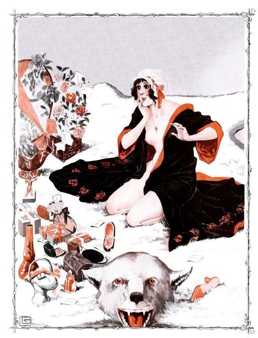 Pin Up - Girl on Bearskin Rug w/ Presents - Leonnec - 1913