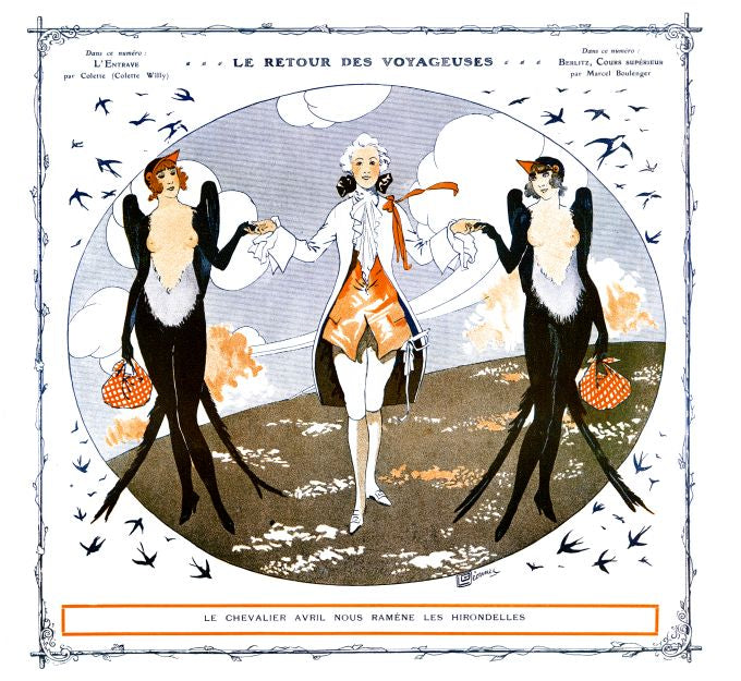 Pin Up - Bare-Chested Bird Girls & Man - Leonnec - 1913