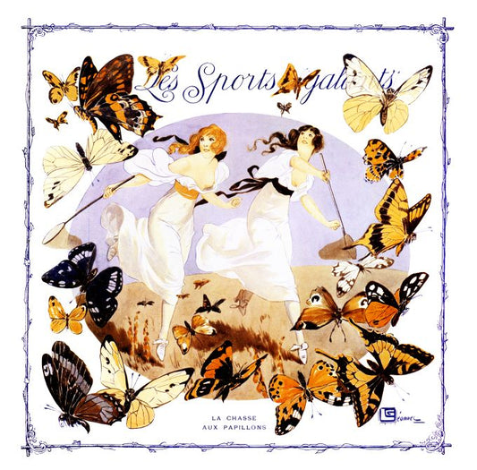 Pin Up - Two Girls Catching Butterflies - Leonnec - 1913