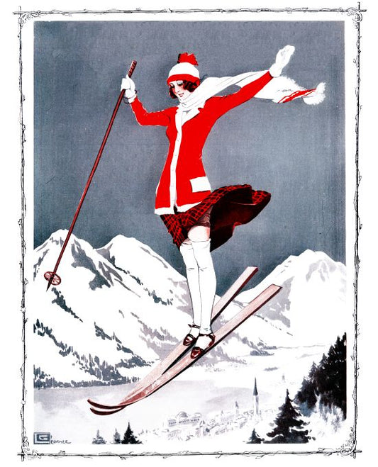 Pin Up - Redhead Girl Skiing - Leonnec - 1914