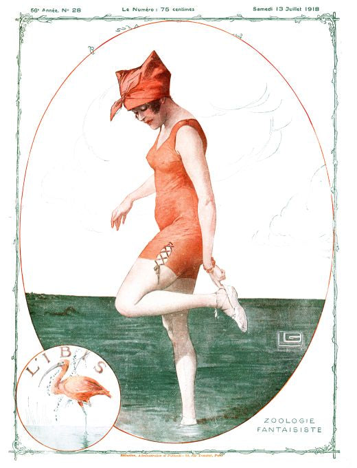 Pin Up - Girl in Swimsuit Stands in Water - Leonnec - 1918