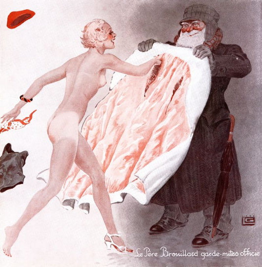Pin Up - Man Helps Nude Blonde Girl  - Leonnec - 1933