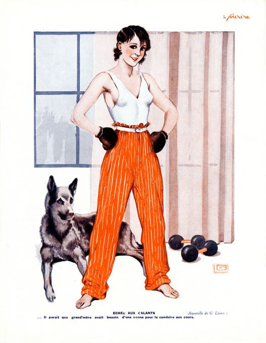 Pin Up - Boxer Girl w/ Dog  - Leonnec - 1930
