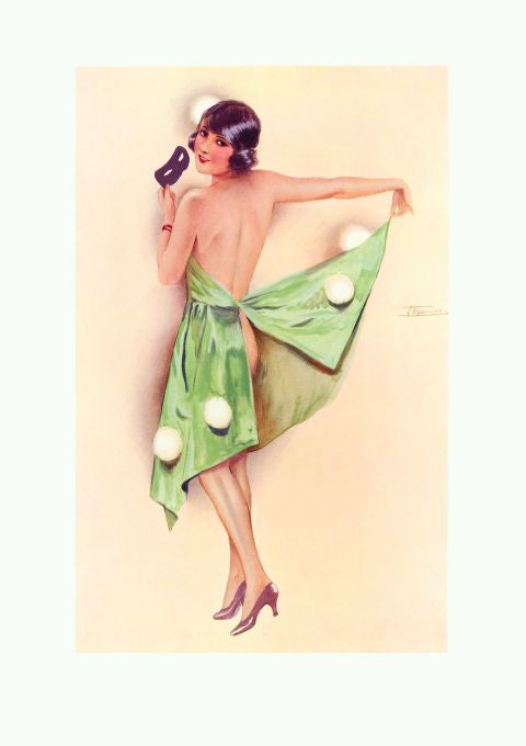 Pin Up - Girl in Green Dress w/Mask - Meunier - 1929