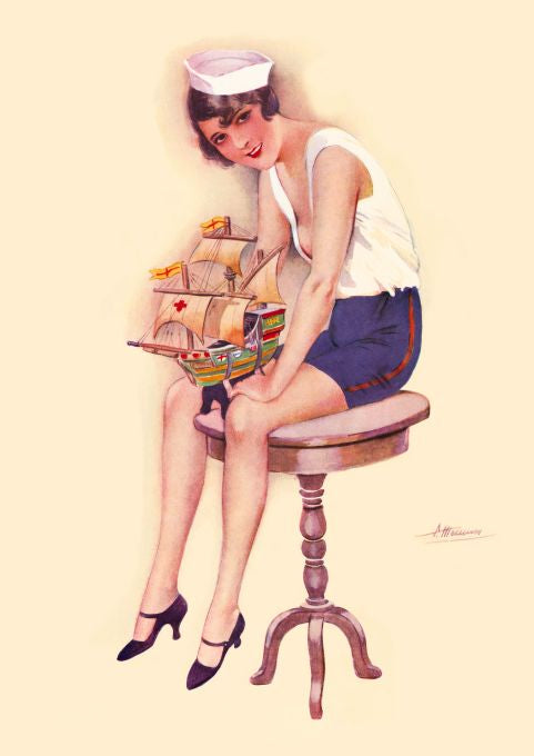 Pin Up - Sailor Girl w/Model Boat - Meunier - 1929