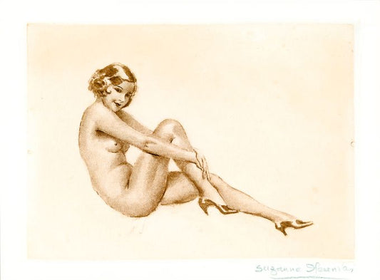 Pin Up - Nude Girl Holds Knee - Meunier - 1934