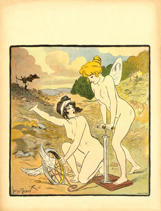 Pin Up - Two Nude Girls Pump Tire - Meunier - 1901