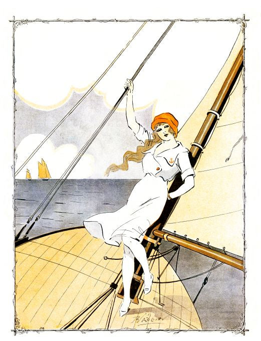 Pin Up - Girl Leans On Mast Of Sailboat - Prejelan - 1913