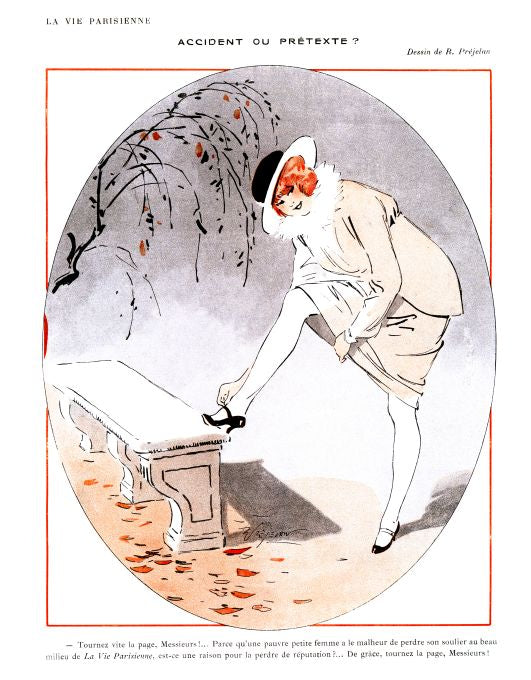Pin Up - Girl Adjusts Shoe - Prejelan - 1913
