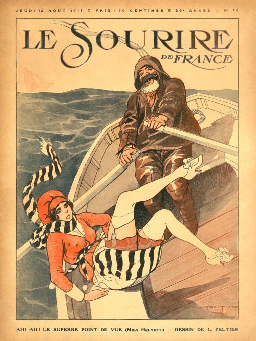 Pin Up - Girl Falling Off Boat - Peltier - 1918