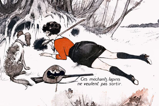 Pin Up - Girl Hunts Rabbit - Peltier - 1902
