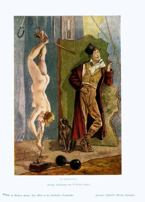 Pin Up - Nude Girl Lifting wieghts "La Reitition" - Rops - 1880