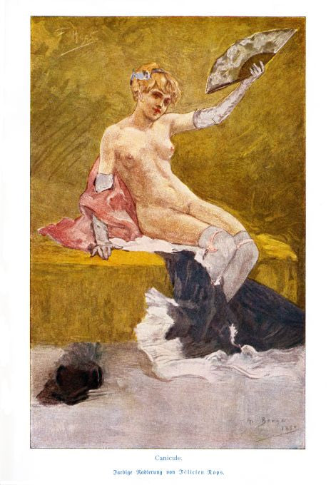 Pin Up - Stripped Girl with Fan "Canicule" - Rops - 1889