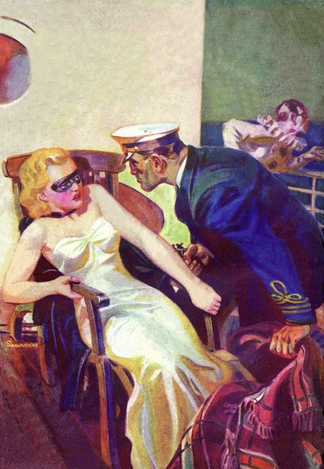 Pin Up - Blonde Girl with Mask Scared by Man with Gun - Saunders - 1936
