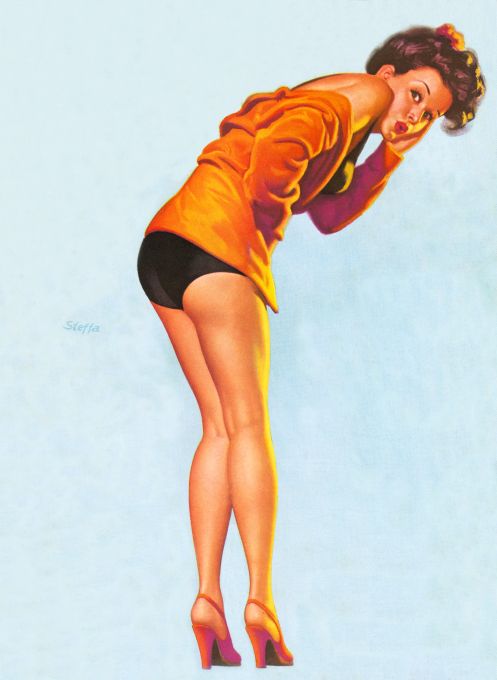 Pin Up - Brunette Girl in Orange Jacket - Steffa - 1948