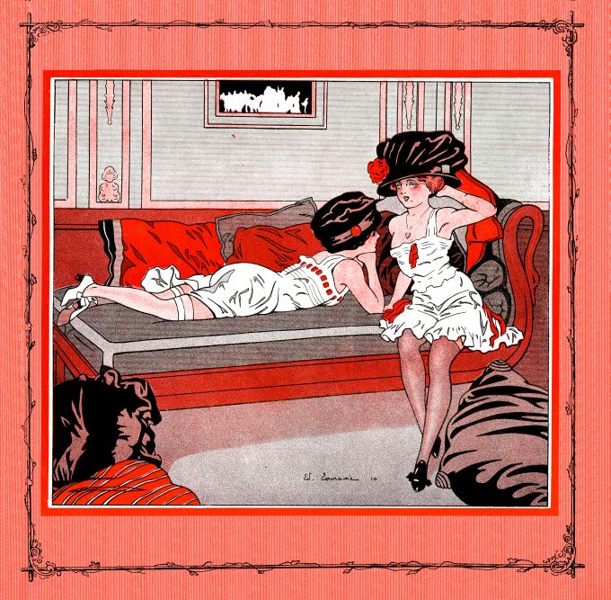 Pin Up - Two Girls Talking On Couch - Touraine - 1910