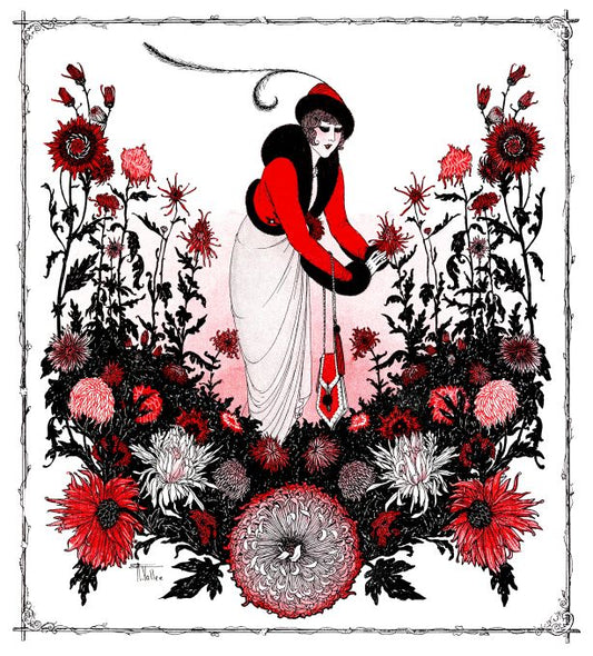 Pin Up - Girl  Picks Flowers - Vallee - 1913