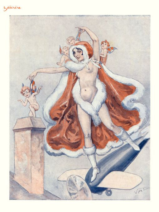 Pin Up - Nude Santa Girl w/Elves - Vallee - 1930
