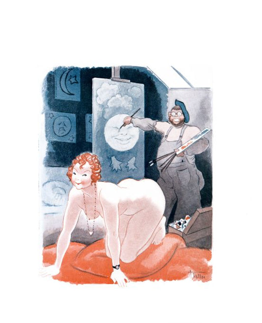 Pin Up - Nude Girl & Man Paints Moon - Vallee - 1935