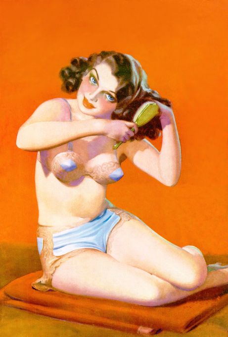 Pin Up - Brunette Girl Brushing Hair - Ward - 1936