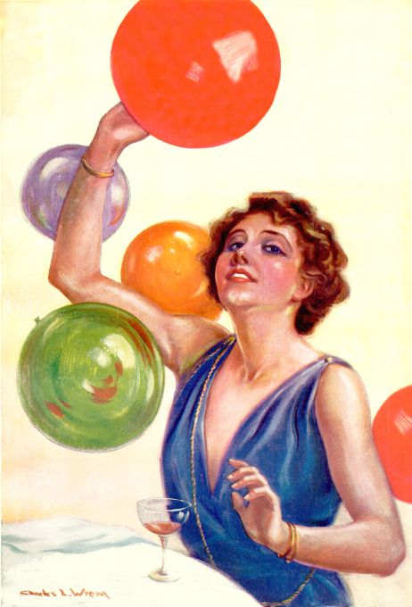 Pin Up - Redhead Girl in Blue Gown with Balloons - Wrenn - 1915