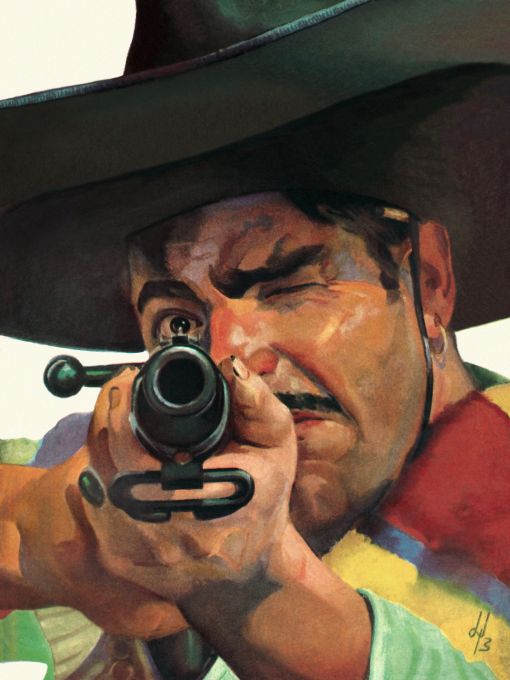 Vaquero looking down sight of rifle