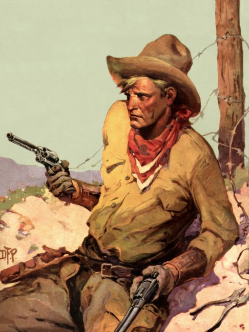 Tired looking cowboy inspecting revolvers