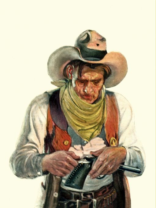 Tired cowboy reloading revolver